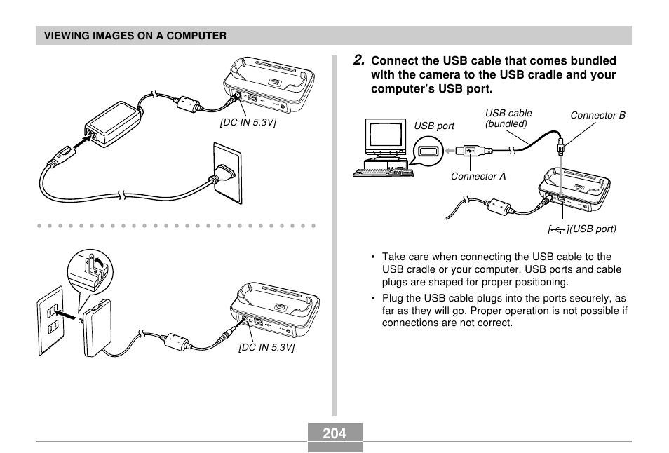 Viewing images on a computer, Dc in 5.3v | Casio EX-Z750 User Manual | Page 204 / 250