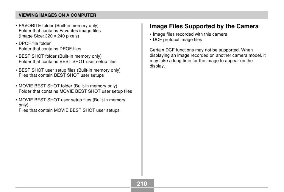 Image files supported by the camera | Casio EX-Z750 User Manual | Page 210 / 250