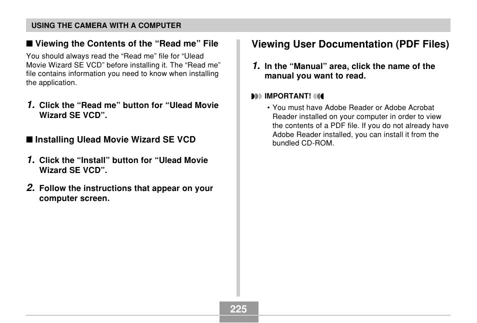 Viewing user documentation (pdf files) | Casio EX-Z750 User Manual | Page 225 / 250