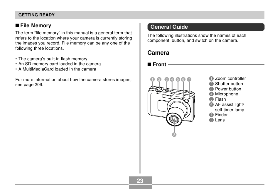 General guide, Camera | Casio EX-Z750 User Manual | Page 23 / 250