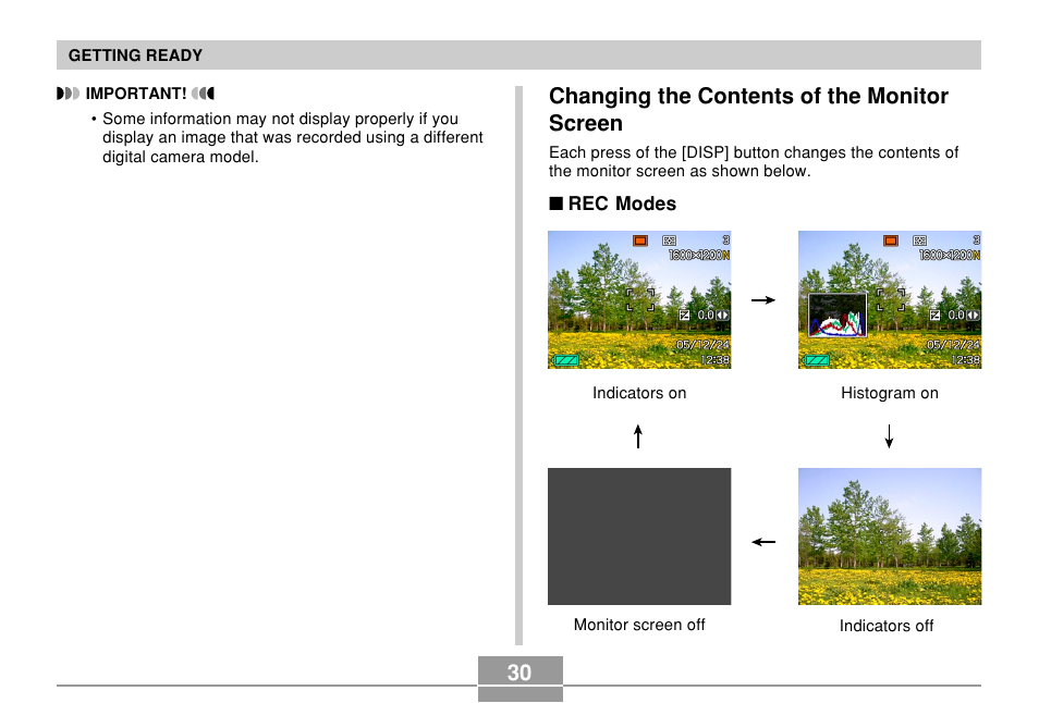 Changing the contents of the monitor screen | Casio EX-Z750 User Manual | Page 30 / 250