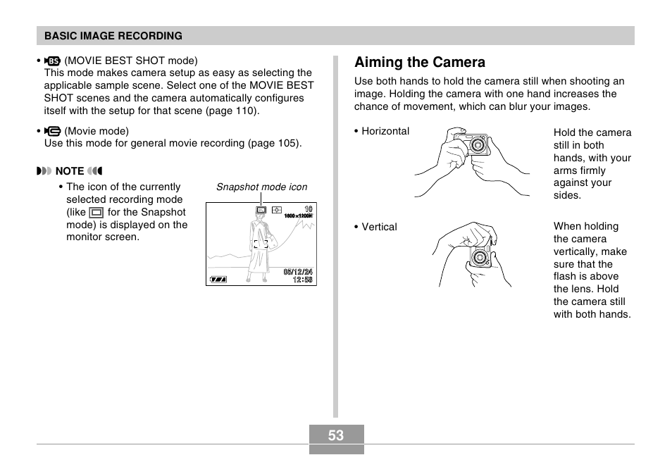 Aiming the camera | Casio EX-Z750 User Manual | Page 53 / 250