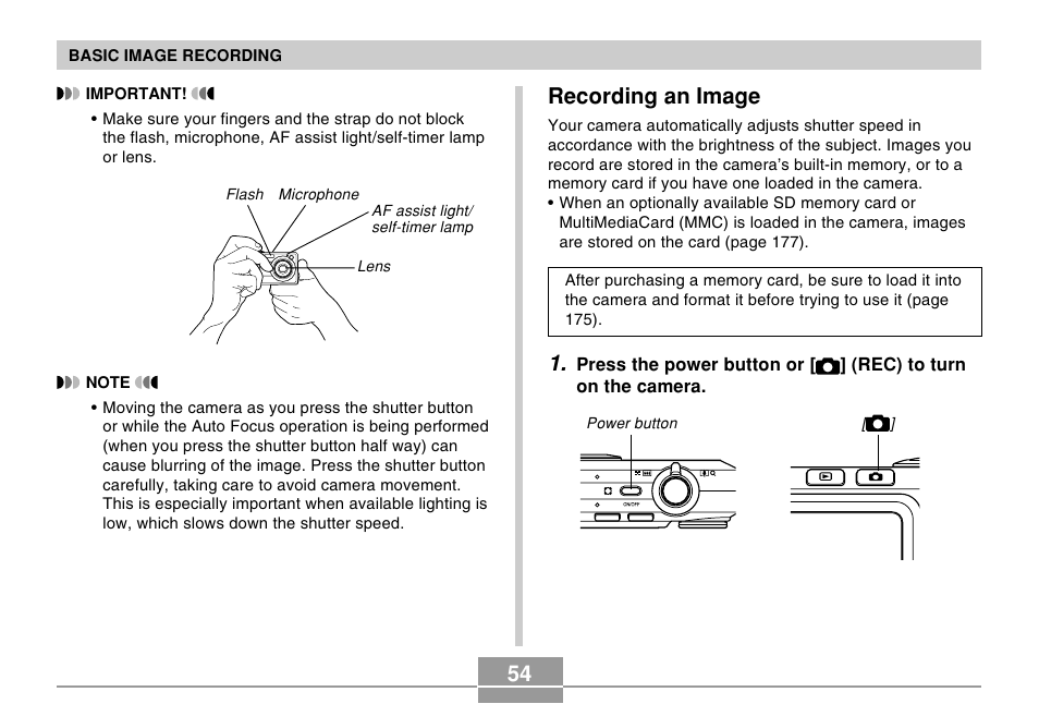 Recording an image | Casio EX-Z750 User Manual | Page 54 / 250
