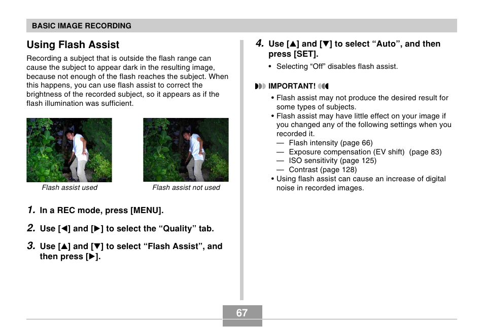 Using flash assist | Casio EX-Z750 User Manual | Page 67 / 250