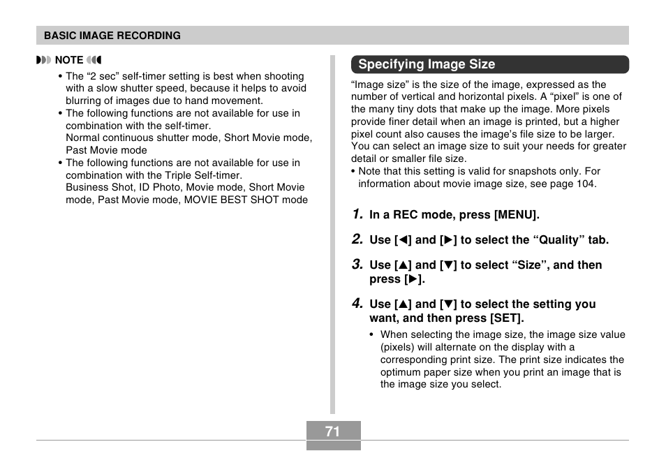 Specifying image size | Casio EX-Z750 User Manual | Page 71 / 250