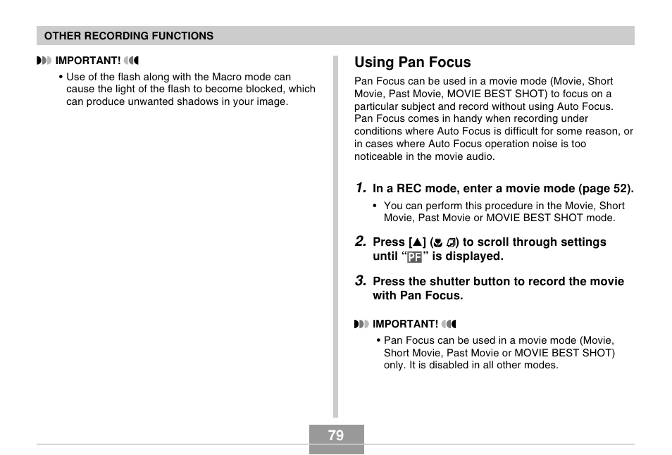 Using pan focus | Casio EX-Z750 User Manual | Page 79 / 250