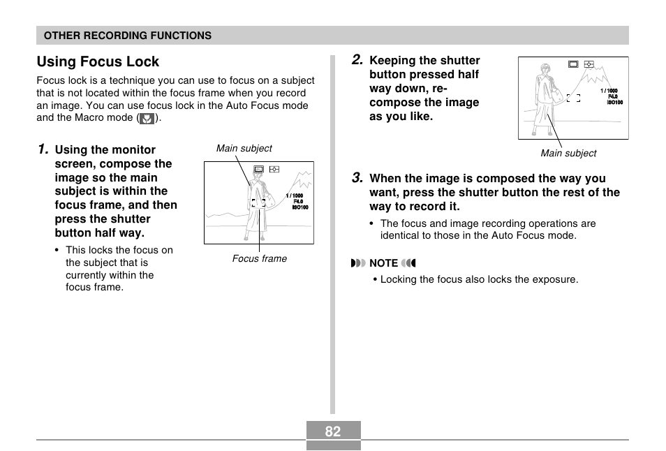Using focus lock | Casio EX-Z750 User Manual | Page 82 / 250