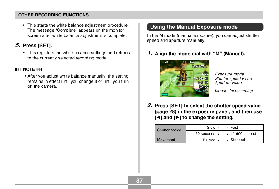 Using the manual exposure mode | Casio EX-Z750 User Manual | Page 87 / 250