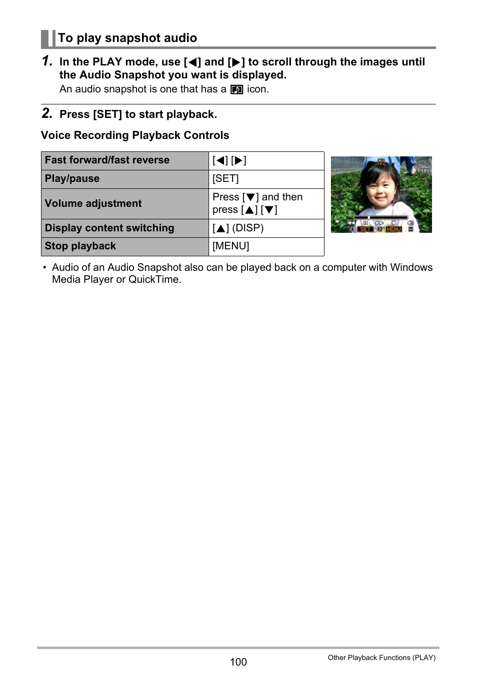 To play snapshot audio | Casio EXILIM EX-Z300 User Manual | Page 100 / 170