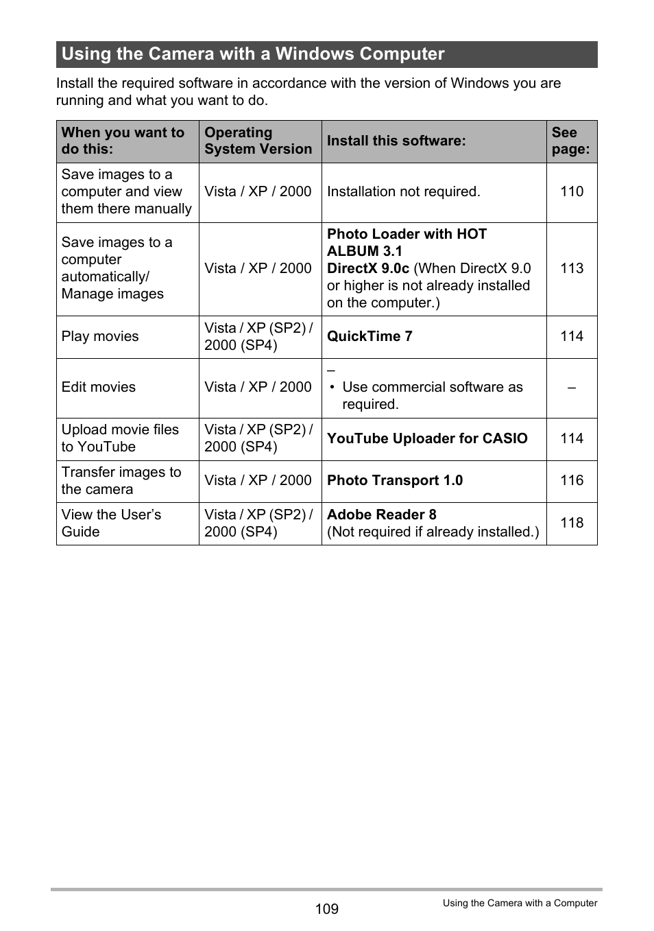Using the camera with a windows computer, To “using the camera with a windows computer | Casio EXILIM EX-Z300 User Manual | Page 109 / 170