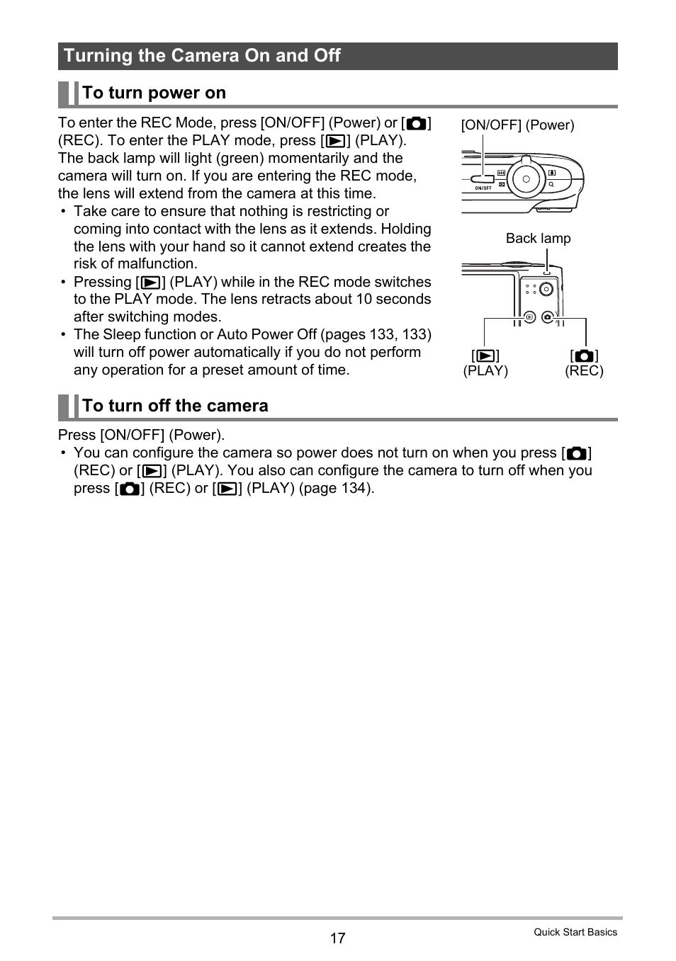Turning the camera on and off, To turn power on, To turn off the camera | Casio EXILIM EX-Z300 User Manual | Page 17 / 170