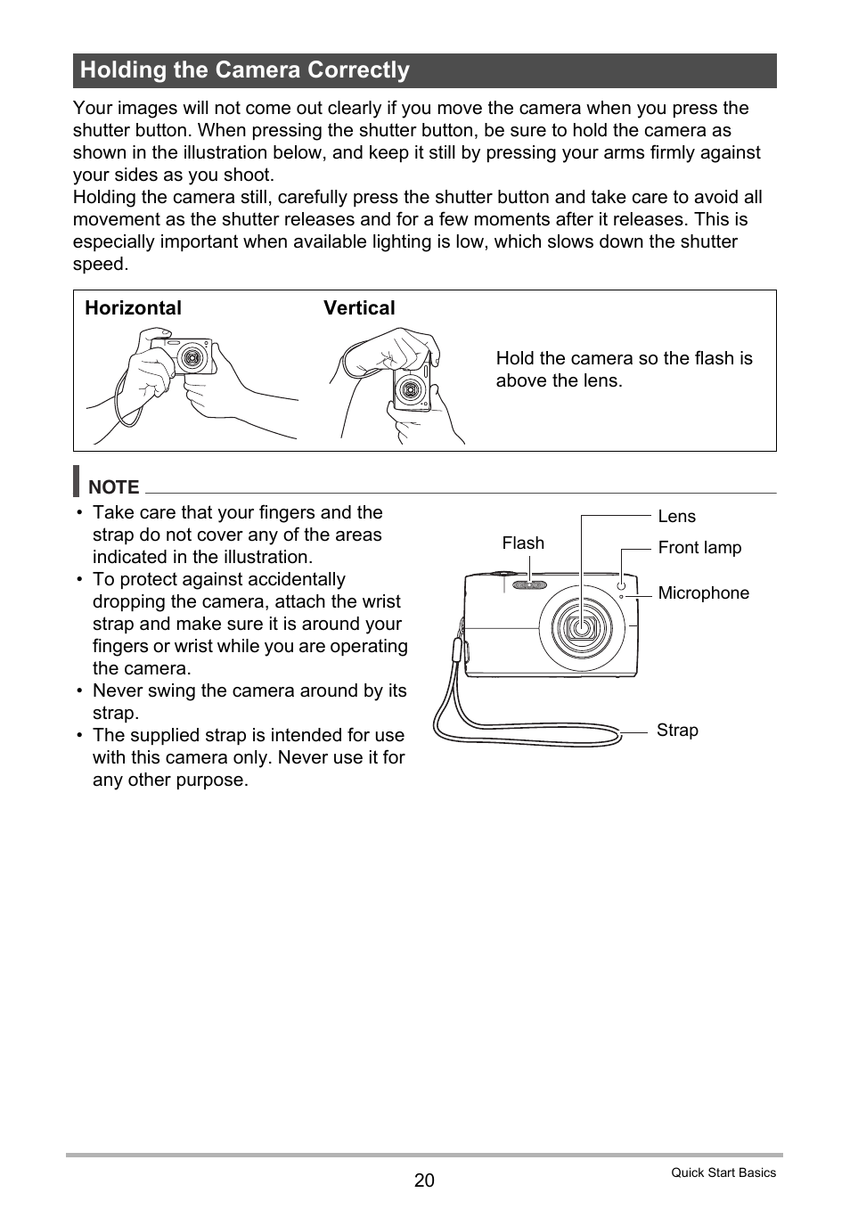 Holding the camera correctly | Casio EXILIM EX-Z300 User Manual | Page 20 / 170