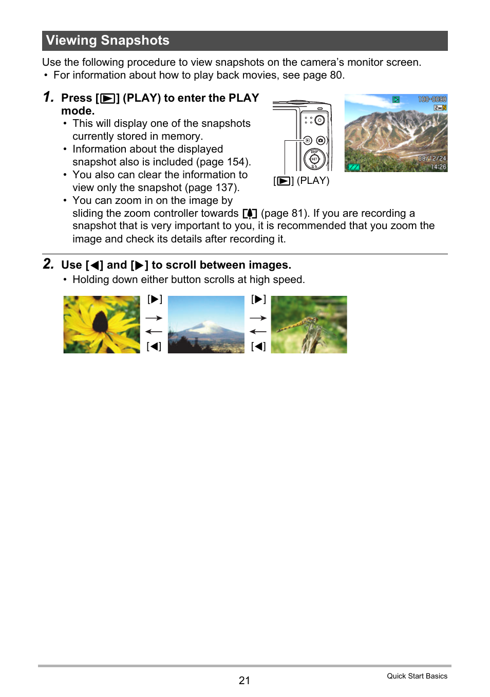 Viewing snapshots | Casio EXILIM EX-Z300 User Manual | Page 21 / 170