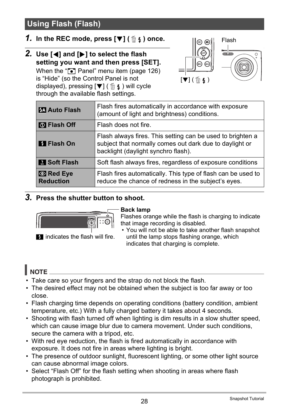 Using flash (flash) | Casio EXILIM EX-Z300 User Manual | Page 28 / 170