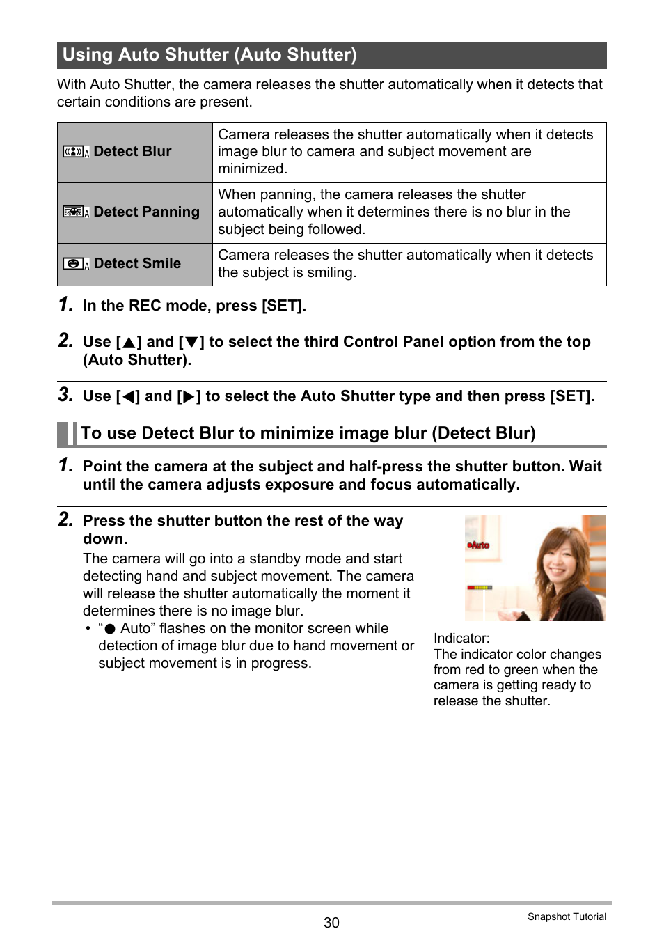 Using auto shutter (auto shutter) | Casio EXILIM EX-Z300 User Manual | Page 30 / 170