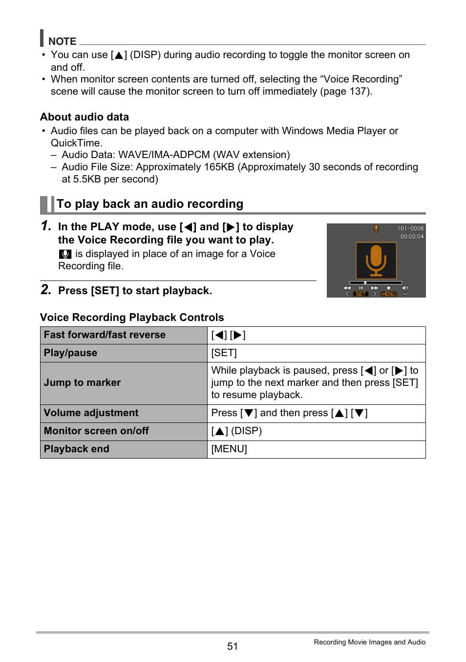 To play back an audio recording | Casio EXILIM EX-Z300 User Manual | Page 51 / 170