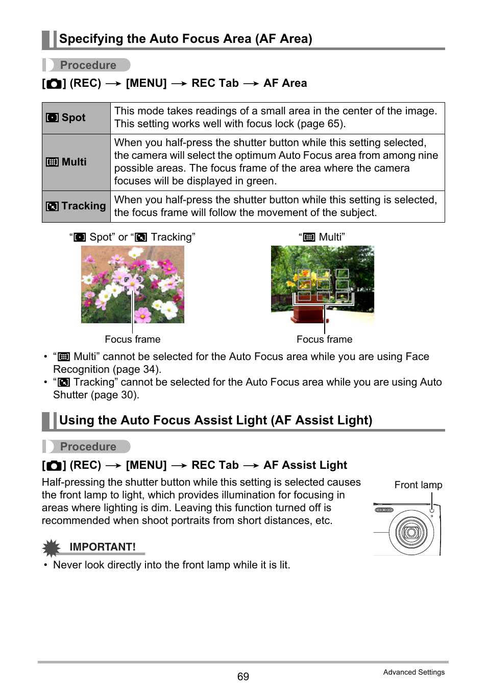 Specifying the auto focus area (af area), Ge 69) | Casio EXILIM EX-Z300 User Manual | Page 69 / 170