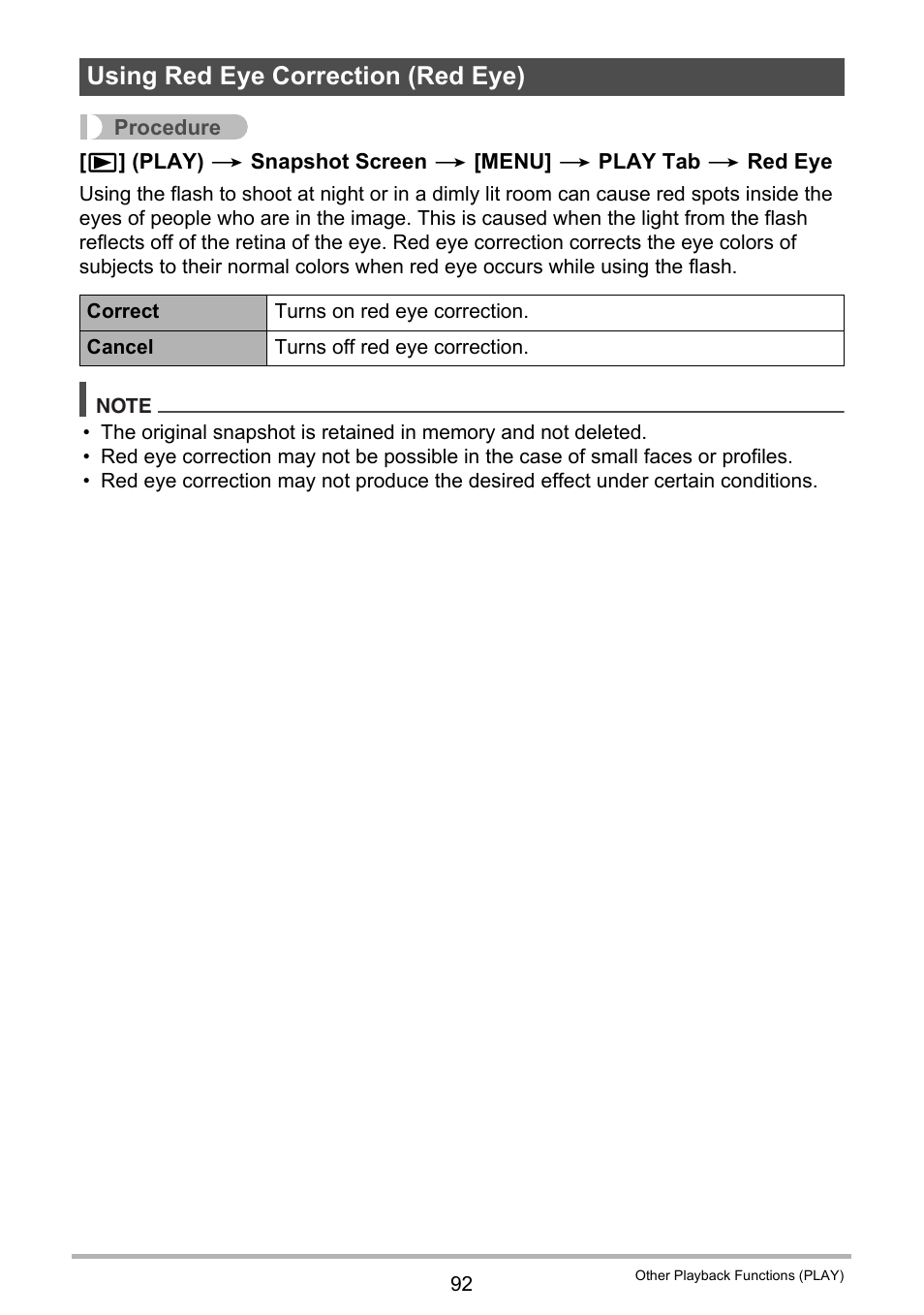 Using red eye correction (red eye) | Casio EXILIM EX-Z300 User Manual | Page 92 / 170