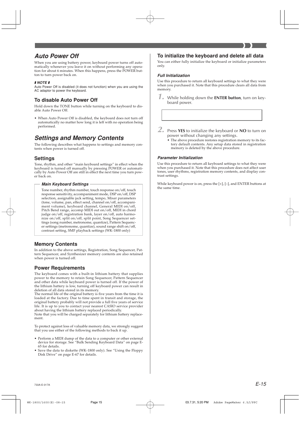 Auto power off | Casio WK1630 User Manual | Page 17 / 96