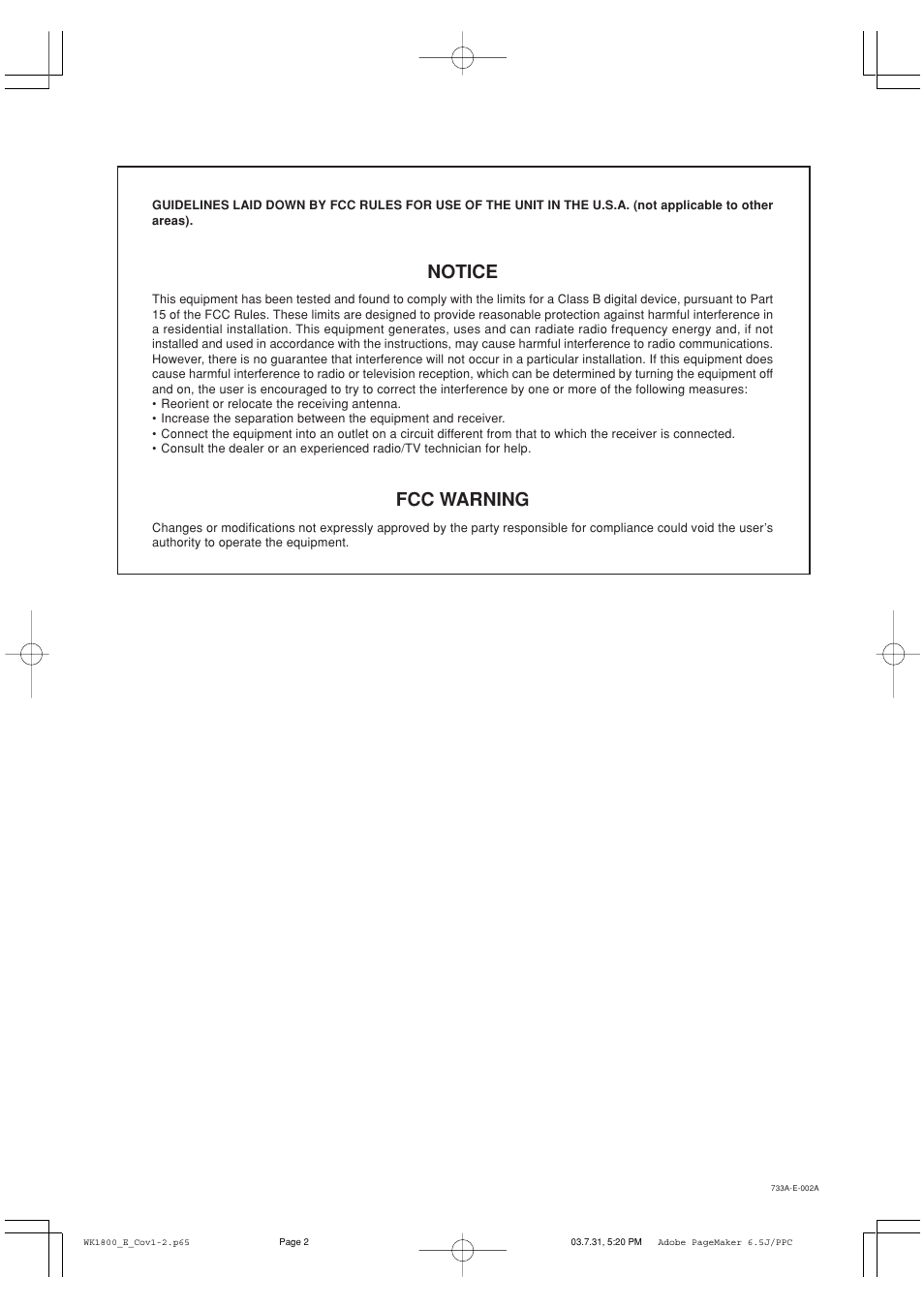 Notice, Fcc warning | Casio WK1630 User Manual | Page 2 / 96