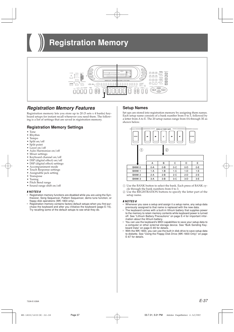 E-37, Setup names | Casio WK1630 User Manual | Page 39 / 96