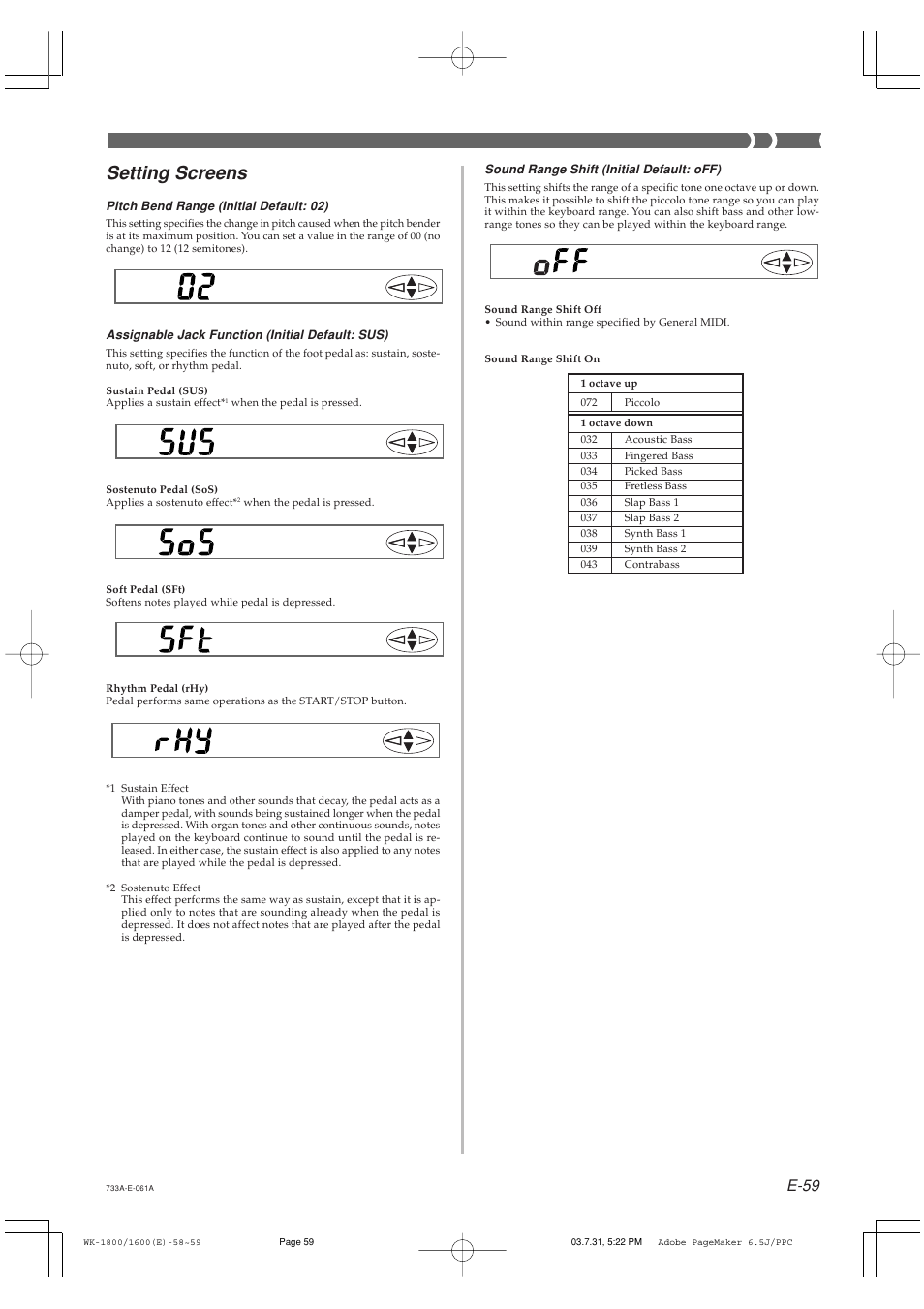 Setting screens, E-59 | Casio WK1630 User Manual | Page 61 / 96