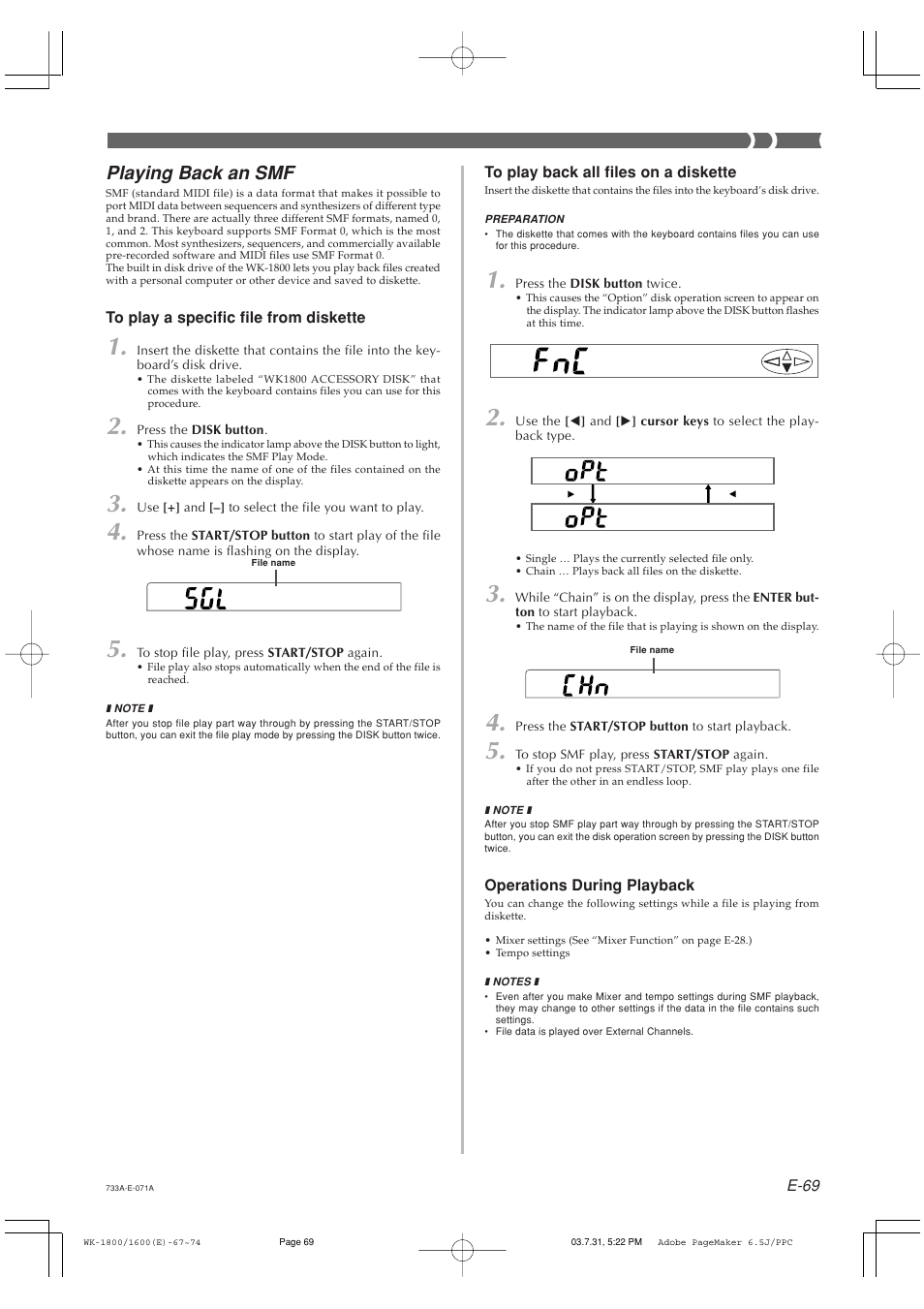 Playing back an smf | Casio WK1630 User Manual | Page 71 / 96