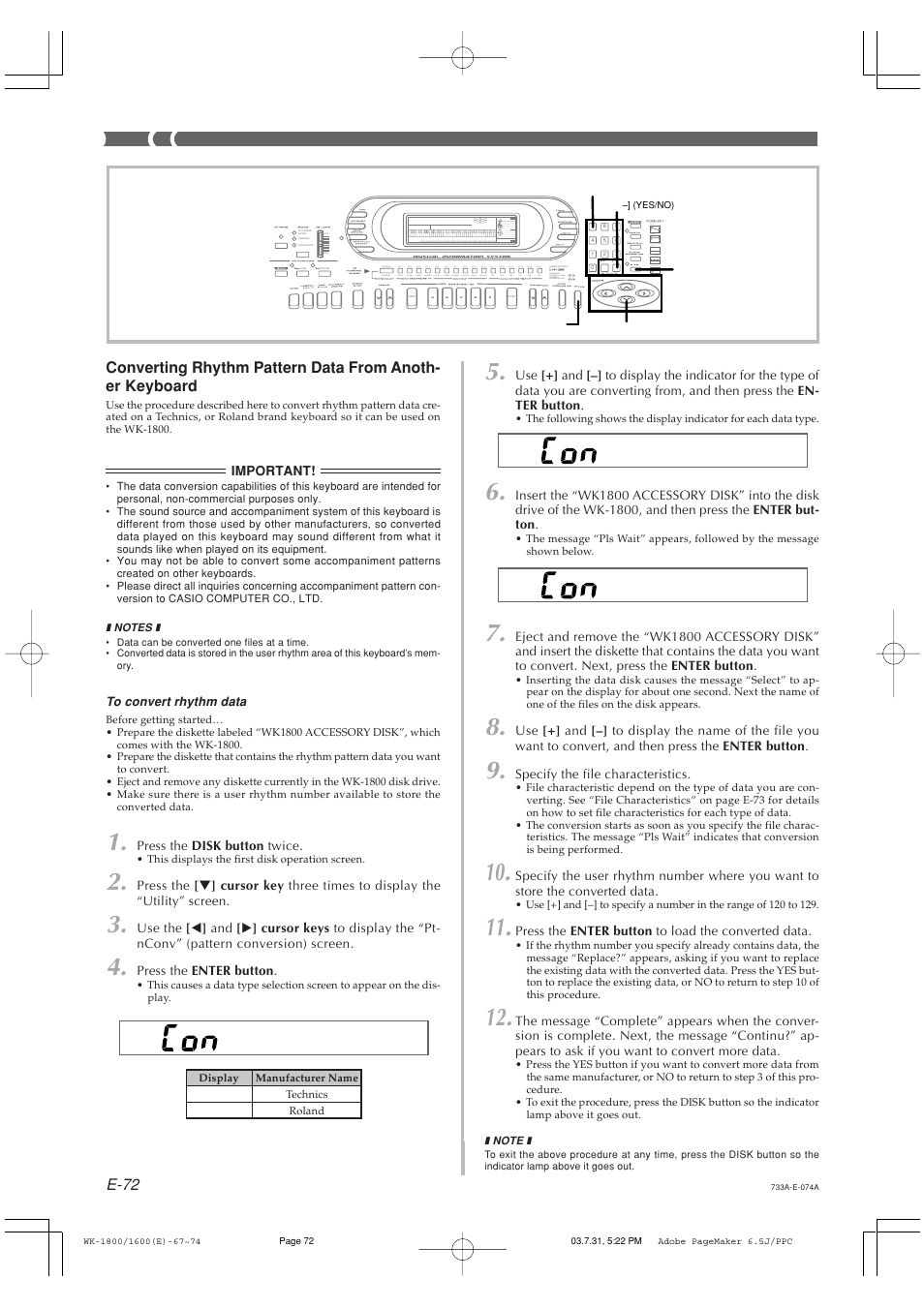 E-72 | Casio WK1630 User Manual | Page 74 / 96