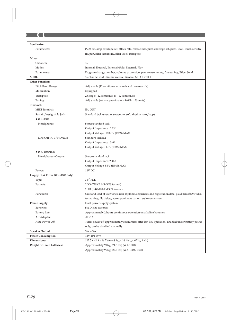 E-78 | Casio WK1630 User Manual | Page 80 / 96