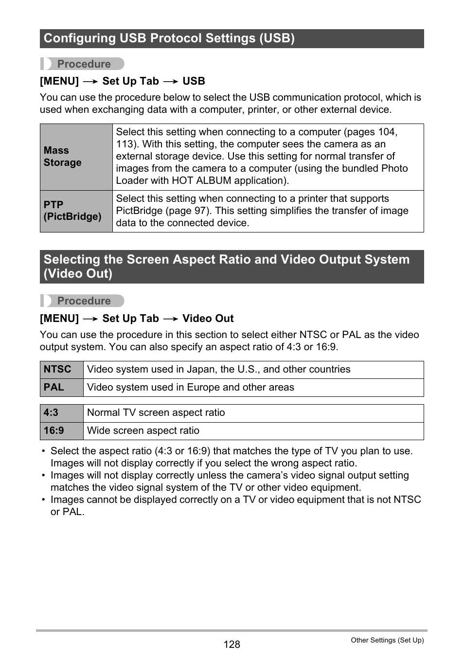 Configuring usb protocol settings (usb) | Casio EXILIM EX-Z21 User Manual | Page 128 / 163