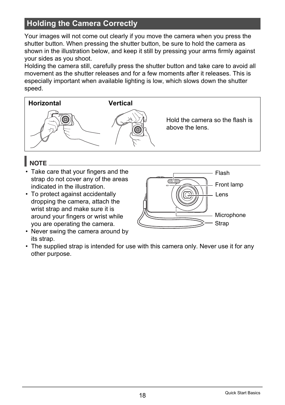 Holding the camera correctly | Casio EXILIM EX-Z21 User Manual | Page 18 / 163