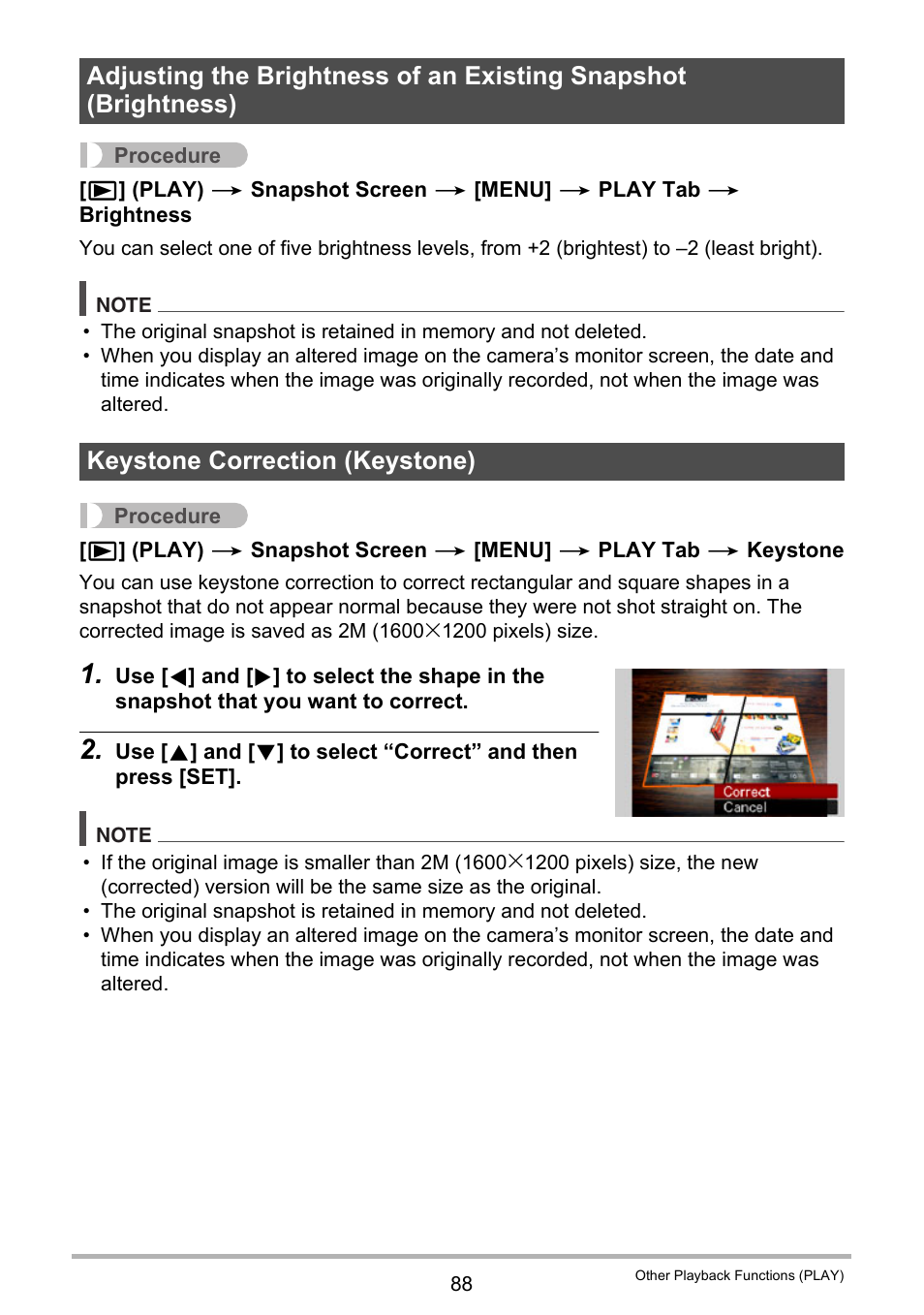 Keystone correction (keystone) | Casio EXILIM EX-Z21 User Manual | Page 88 / 163