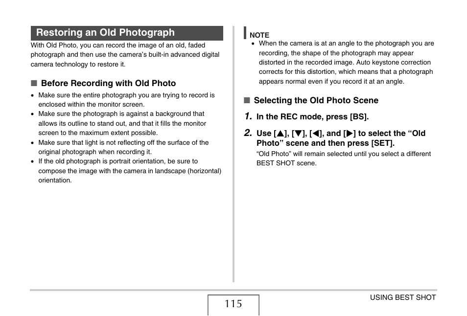 Restoring an old photograph | Casio EX-S880 User Manual | Page 115 / 293