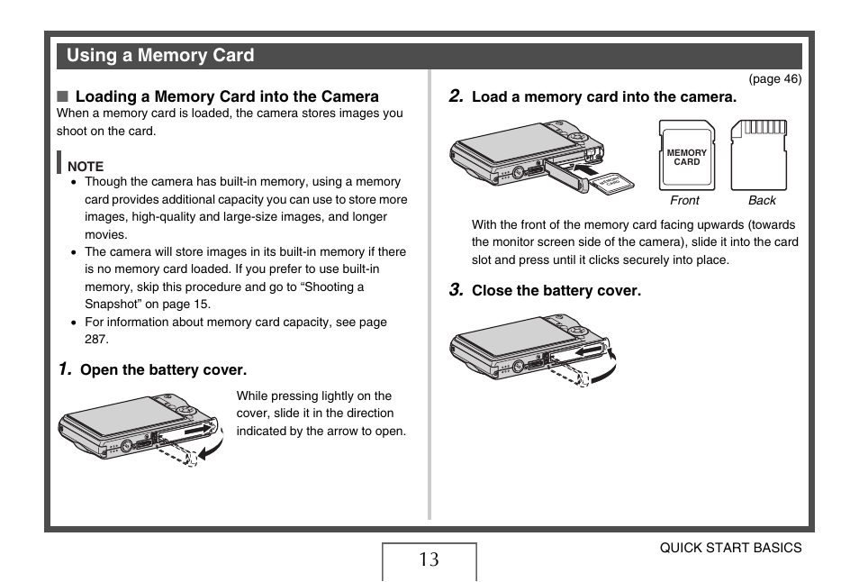 Using a memory card | Casio EX-S880 User Manual | Page 13 / 293