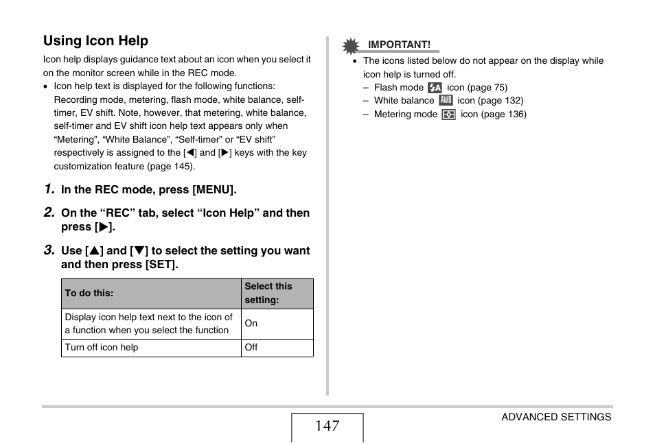 Using icon help | Casio EX-S880 User Manual | Page 147 / 293