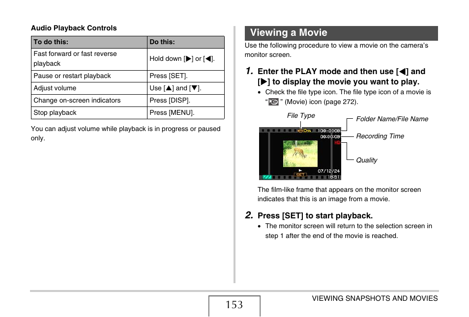 Viewing a movie, E 153) | Casio EX-S880 User Manual | Page 153 / 293
