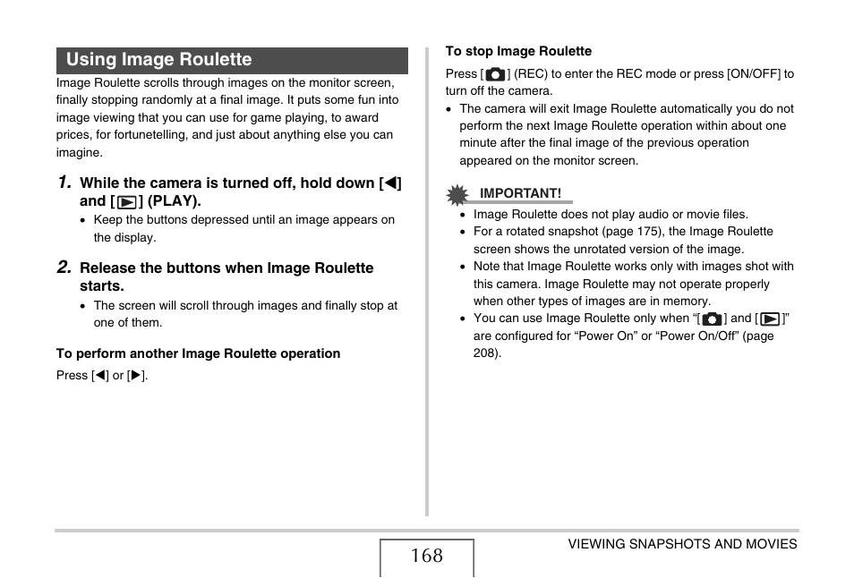 Using image roulette | Casio EX-S880 User Manual | Page 168 / 293