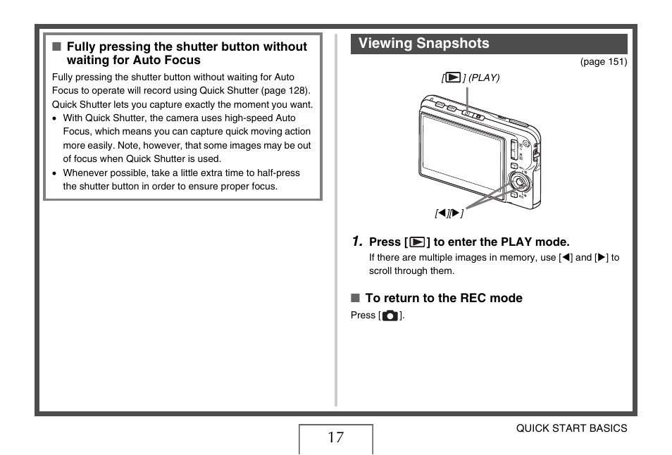 Viewing snapshots | Casio EX-S880 User Manual | Page 17 / 293