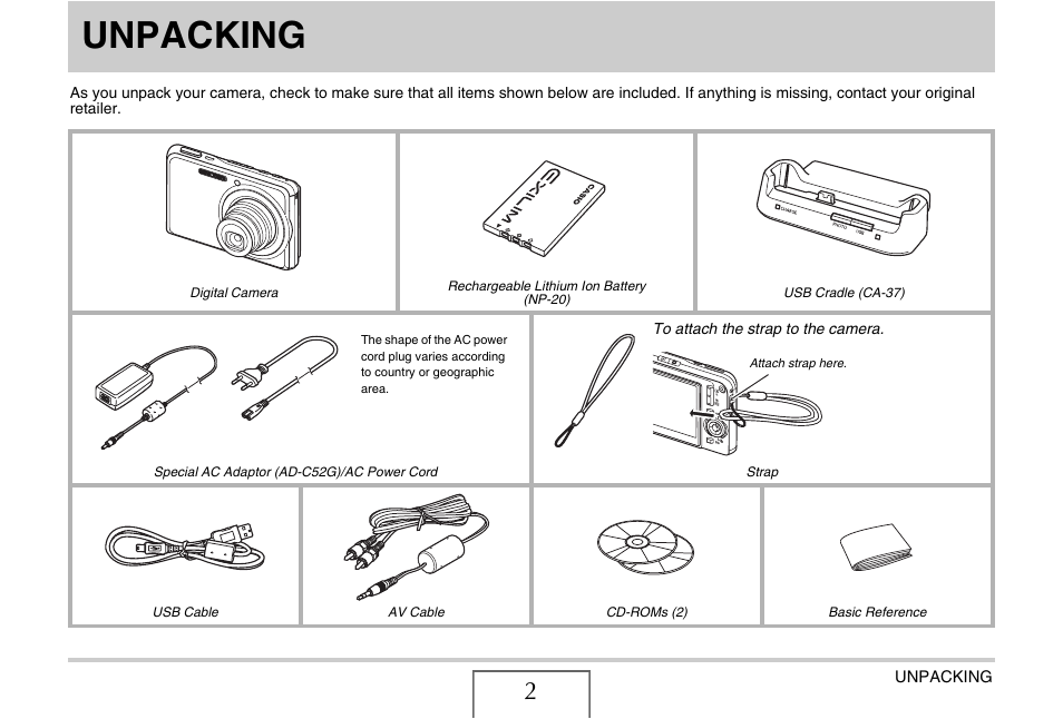 Unpacking | Casio EX-S880 User Manual | Page 2 / 293