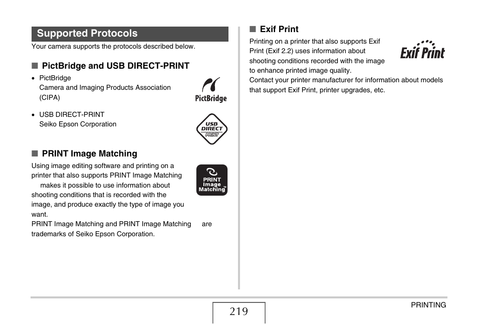 Supported protocols | Casio EX-S880 User Manual | Page 219 / 293