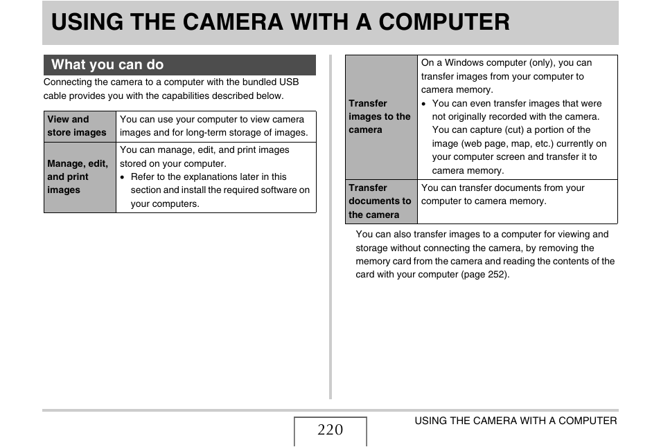 Using the camera with a computer, What you can do | Casio EX-S880 User Manual | Page 220 / 293