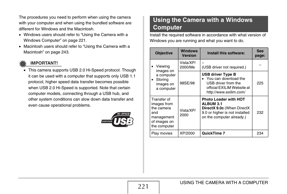 Using the camera with a windows computer, Ge 221 | Casio EX-S880 User Manual | Page 221 / 293