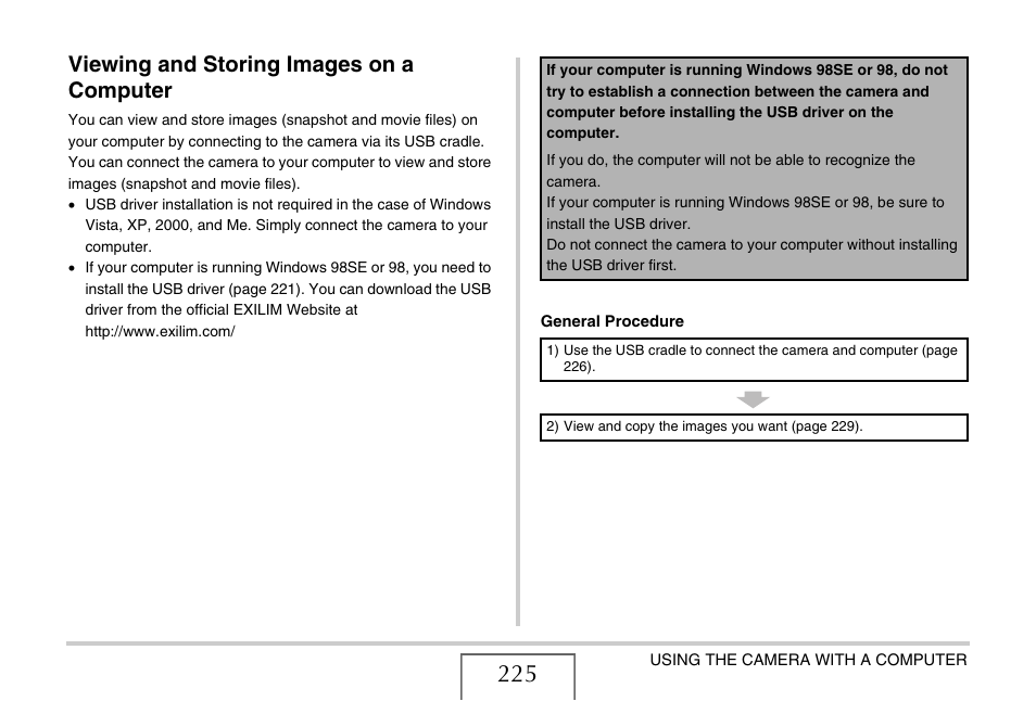 Viewing and storing images on a computer | Casio EX-S880 User Manual | Page 225 / 293