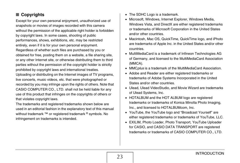 Copyrights | Casio EX-S880 User Manual | Page 23 / 293