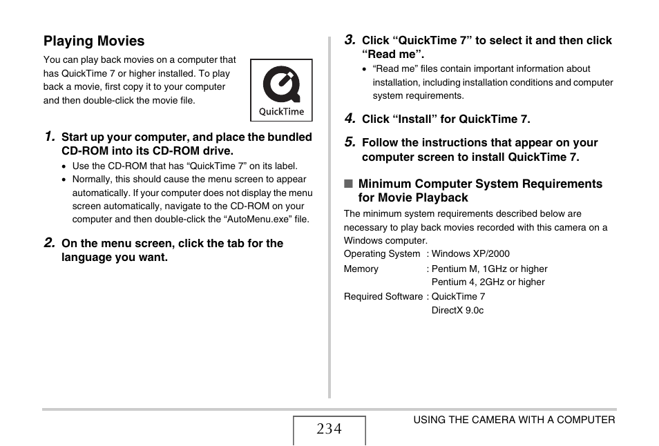 Playing movies, S 234 | Casio EX-S880 User Manual | Page 234 / 293