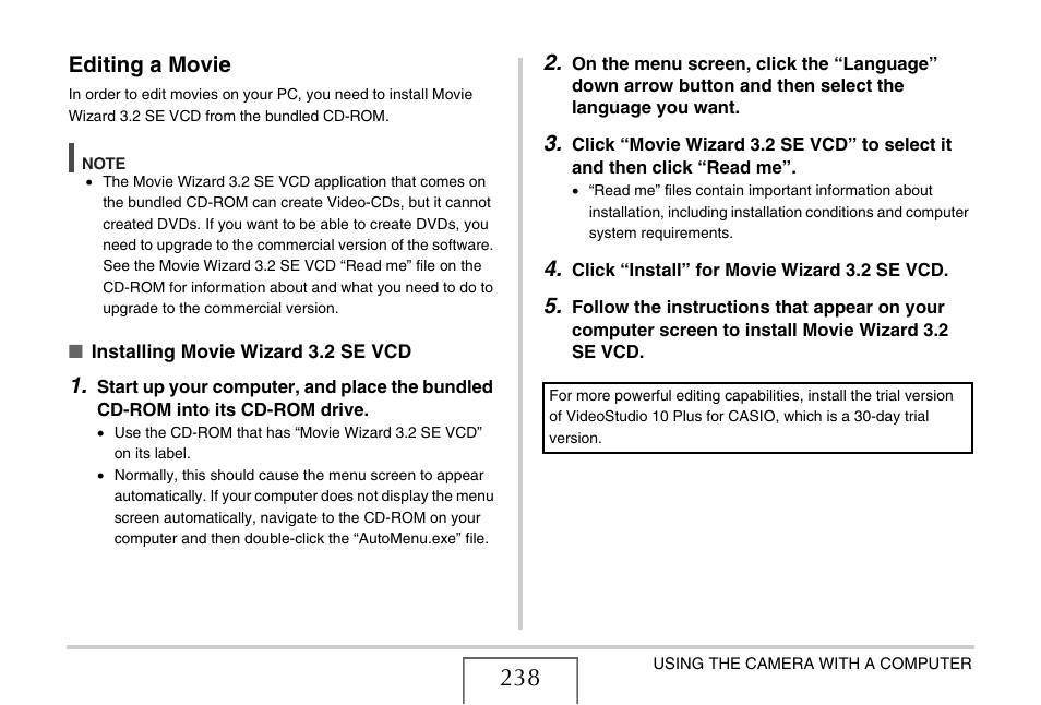 Editing a movie | Casio EX-S880 User Manual | Page 238 / 293