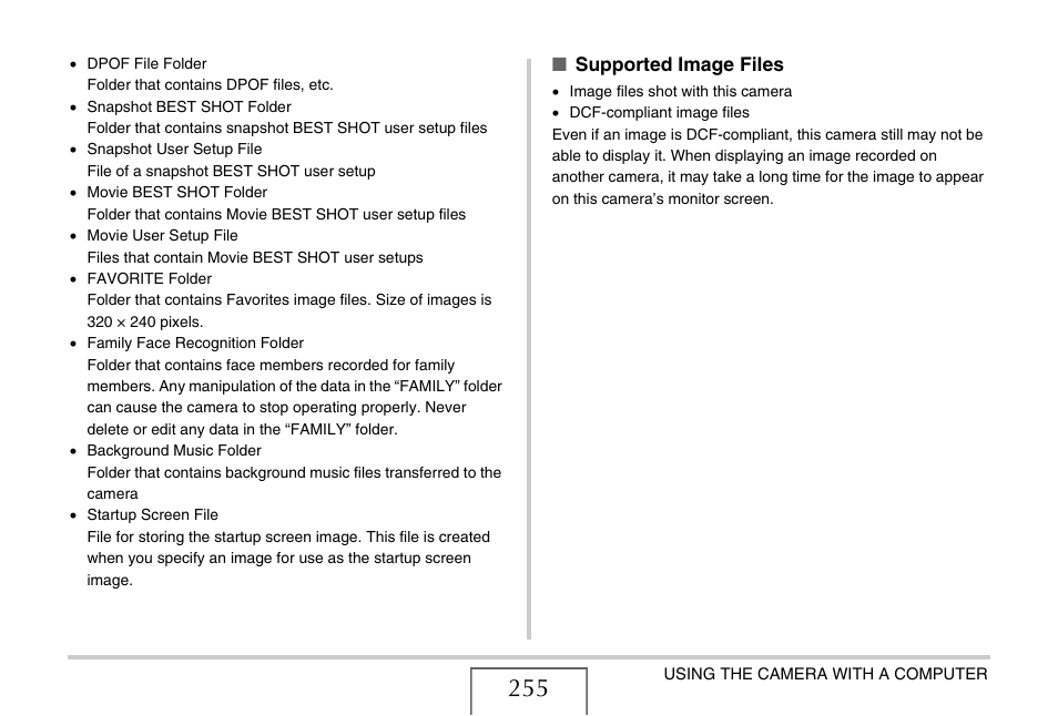 Supported image files | Casio EX-S880 User Manual | Page 255 / 293