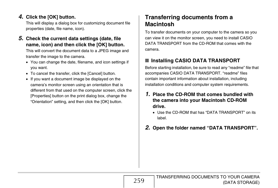 Transferring documents from a macintosh | Casio EX-S880 User Manual | Page 259 / 293