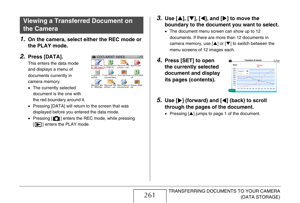 Viewing a transferred document on the camera | Casio EX-S880 User Manual | Page 261 / 293
