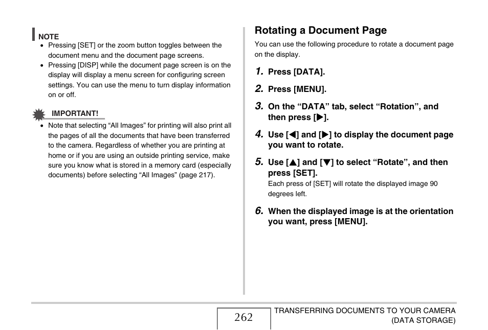 Rotating a document page | Casio EX-S880 User Manual | Page 262 / 293
